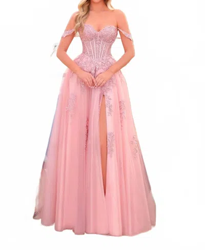 Amarra Off-shoulder Embroidered Gown In Dusty Pink