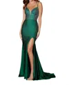 Amarra Plunging V-neck Embellished Gown In Emerald