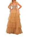 Amarra Ruffle Tulle A-line Gown With Beaded Top In Nude/silver
