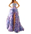 Amarra Ruffled Corset Bodice Evening Gown In Lilac/multi In Multi