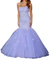 Amarra Scoop Embroidered Mermaid Evening Gown In Lilac In Blue