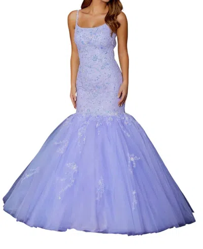 Amarra Scoop Embroidered Mermaid Evening Gown In Lilac In Blue