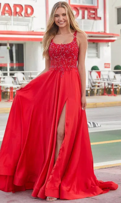 Amarra Scoop Neck Prom Gown In Red In Gray