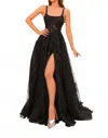 Amarra Sequin A-line Gown With Sheer Corset Bodice In Black