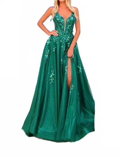 Amarra Sequin A-line Gown In Emerald In Green