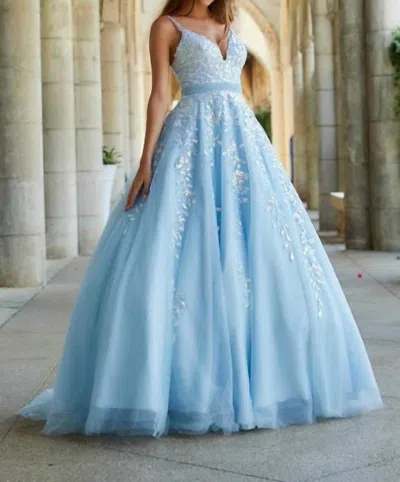 Amarra Sequin Appliqué Tulle Ball Gown In Light Blue