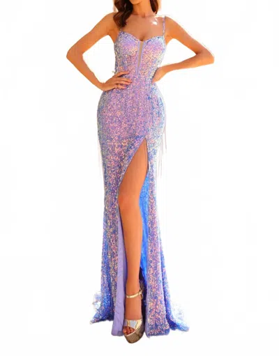 Amarra Shimmering V Neck Sequin Gown In Periwinkle In Blue