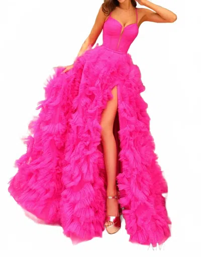 Amarra Spaghetti-strapped Prom Dress In Neon Pink