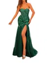Amarra Sparkly Mermaid Dress With Sequin Bodice In Emerald