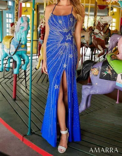 Amarra Star Rhinestone Jersey Gown In Royal In Multi