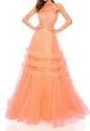 Amarra Strapless Ball Gown In Neon Orange In Orange
