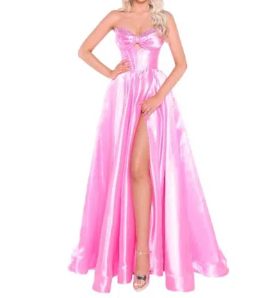 Amarra Strapless Satin Ball Gown In Barbie Pink
