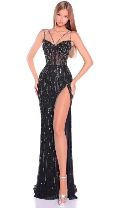 Amarra Strappy Detail V-neck Sparkle Dress In Black/gold