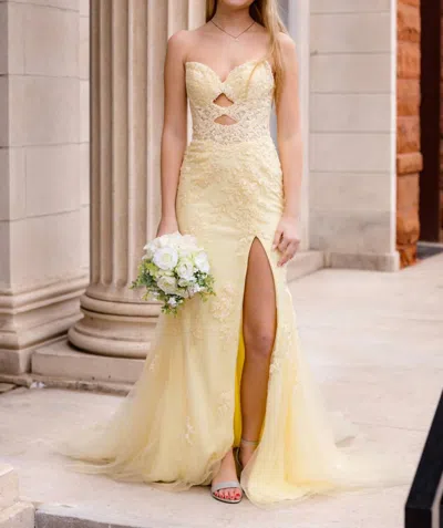 Amarra Sweetheart Prom Dress With Lace Appliqué And Cutouts In Yellow