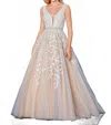 Amarra V-neck Tulle Lace Ballgown In Ivory Nude