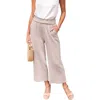 Amaryllis Cotton Side Slit Cropped Pants In Dusty Sand In Multi
