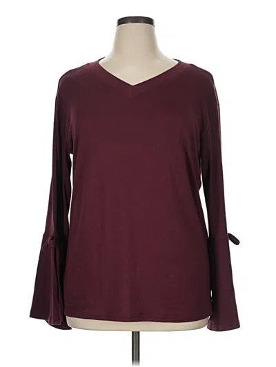 Pre-owned Amaryllis Long Sleeve Top Burgundy V-neck Tops