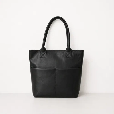 Amasouk Classic Structured Leather Tote Bag In Black