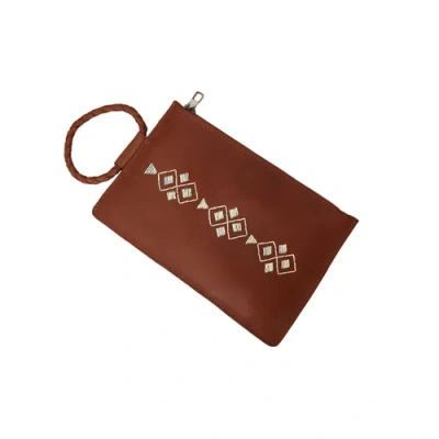 Amasouk Noura Embroidered Clutch In Brown