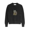 Amati Collection Women's Longhair Cat Embroidered Cotton Knit Sweater - Black In Black