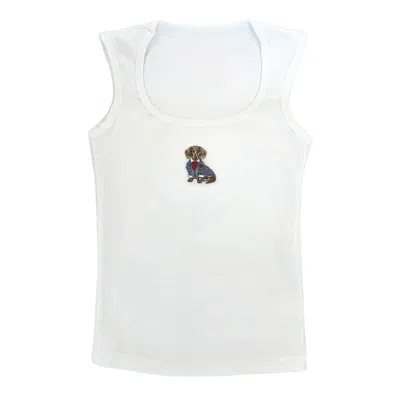 Amati Collection Women's White Dachshund Embroidered Tank Top