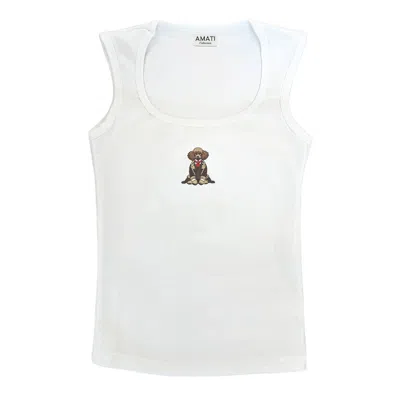 Amati Collection Women's White Poodle Embroidered Tank Top
