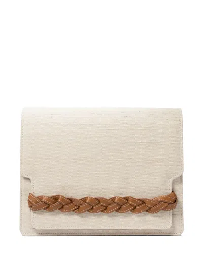 Amato Daniele Braided Leather-strap Canvas Shoulder Bag In Neutral