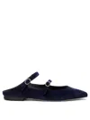 Amato Daniele Velvet Blue Loafers With Pointed Toe And Buckle Detail In Blue