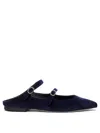 Amato Daniele Velvet Blue Loafers With Pointed Toe And Buckle Detail In Blue