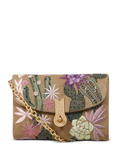 Amato Daniele Queen Mid Spinoza Floral-embroidered Clutch Bag In Nude