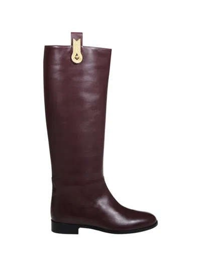 Amato Daniele Tall Burgundy Calf Leather Boots With Gold Accent