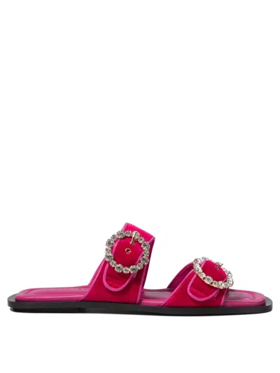 Amato Daniele Velvet And Leather Dual-strap Loafers & Slippers In Red