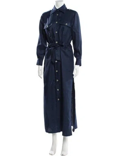 Pre-owned Amato Linen Trench Coat In Blue
