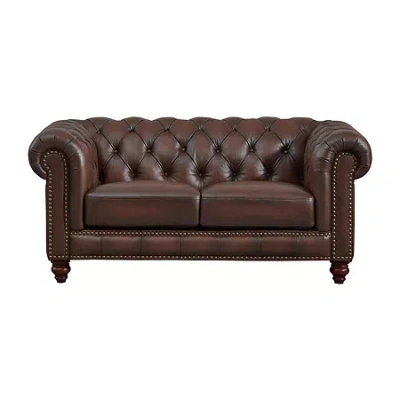 Amax Leather Alton Roll Arm Upholstered Loveseat In Burgundy