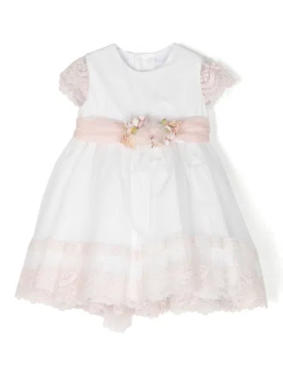 Amaya Babies' Belted Lace-appliqué Flared Dress In White