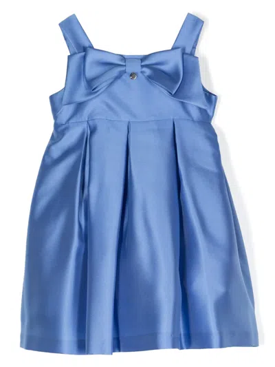 Amaya Kids' Bow-detail Box-pleat Dress In Blue