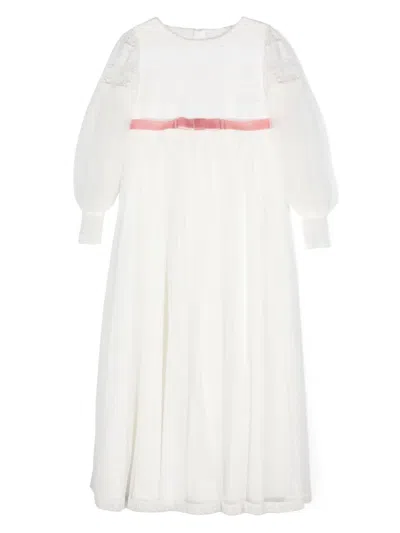 Amaya Kids' Bow-detail Embroidered Dress In White