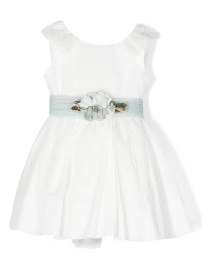 Amaya Kids' Floral-appliqué Belted Midi Dress In White