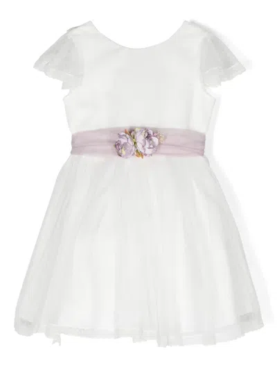 Amaya Kids' Floral-appliqué Embroidered Dress In 白色