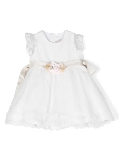 Amaya Babies' Floral-appliqué Lace Flared Dress In White