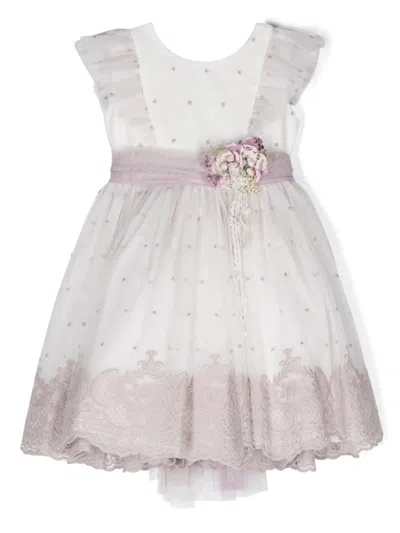 Amaya Kids' Floral-appliqué Tulle Dress In 紫色