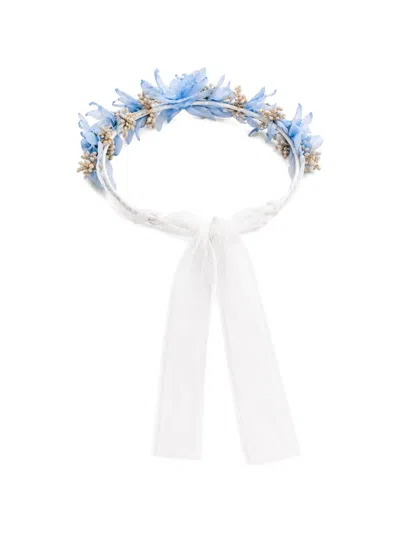 Amaya Kids' Floral-embellished Ribbon-tie Headband In White