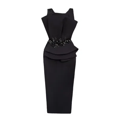 Amayce Women's Amelia Embellished Peplum Midi Black Dress