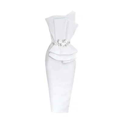 Amayce Women's Amelia Peplum Embellished Midi White Dress