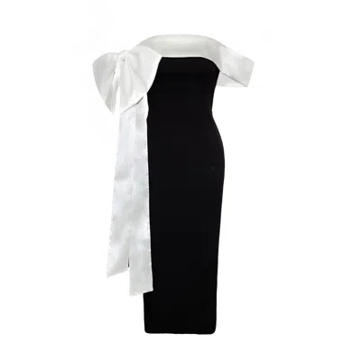 Amayce Women's Black / White Fiona Bow Midi Black And White Dress In Black/white
