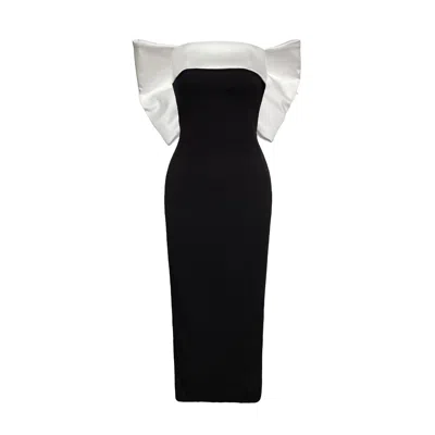 Amayce Women's Black / White Vanessa Bow Midi Dress In Black/white