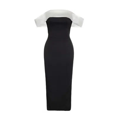 Amayce Women's White / Black Audrey Off Shoulder Black And White Dress In White/black