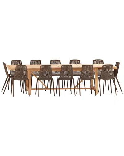 Amazonia 13pc Rectangular Patio Dining Set In Brown