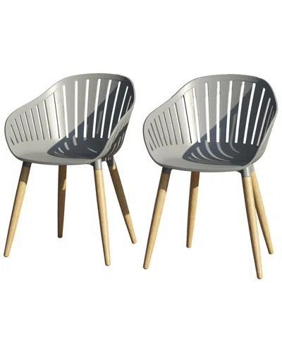 Amazonia 2pc Outdoor Patio Grey Wood Dining Chairs