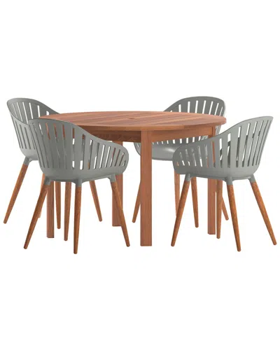 Amazonia 5pc Round Patio Dining Set In Brown